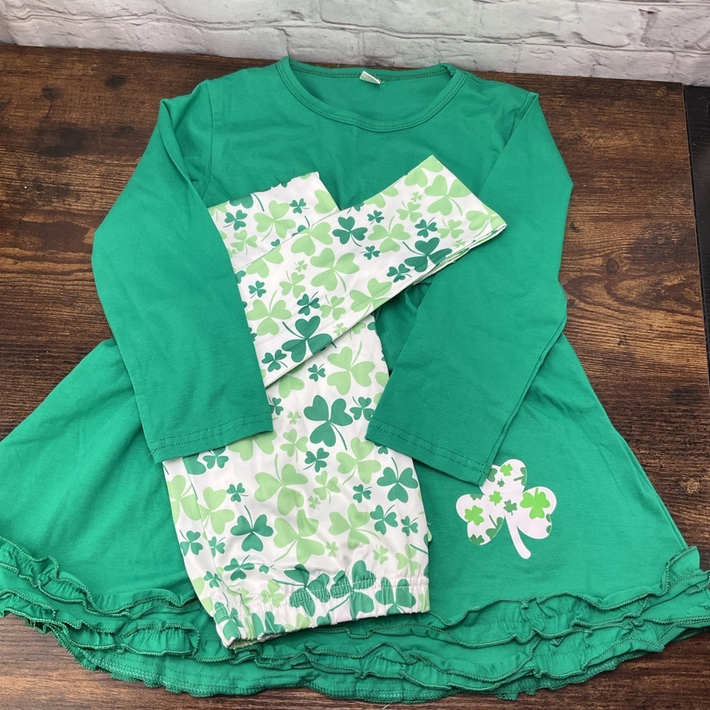 Green Shamrock Kids Matching Set with scarf